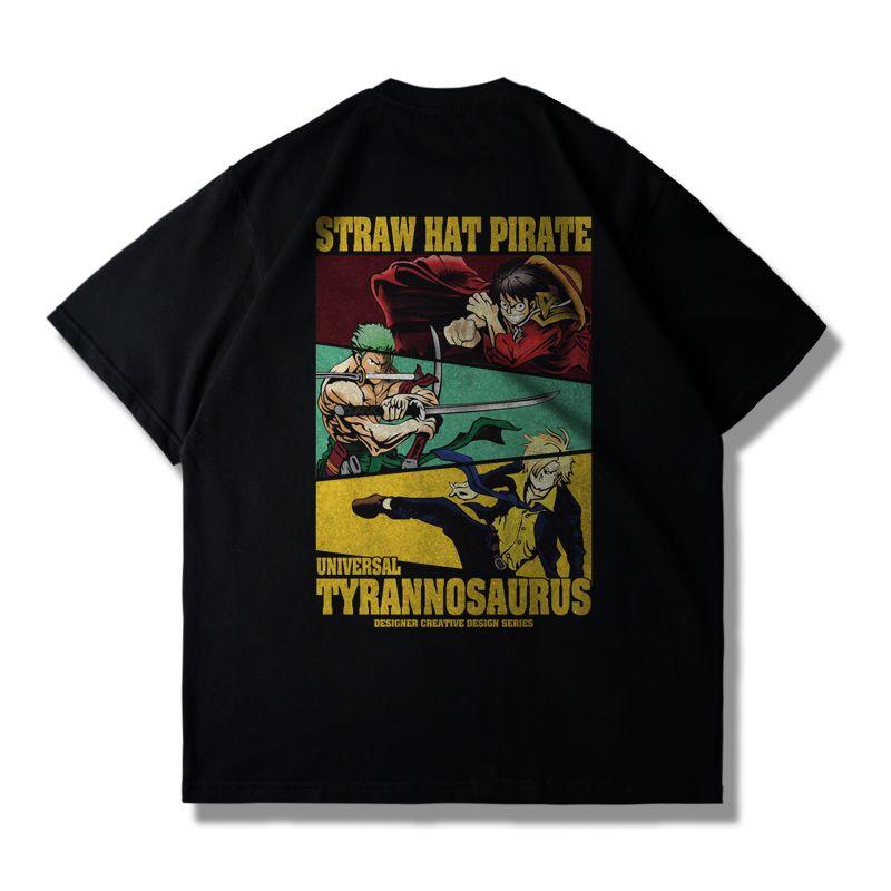 Summer Pure Cotton Japanese ONE PIECE Luffy Tide Brand Short-sleeved Animation T-shirt Printed Men and Women Loose Ins