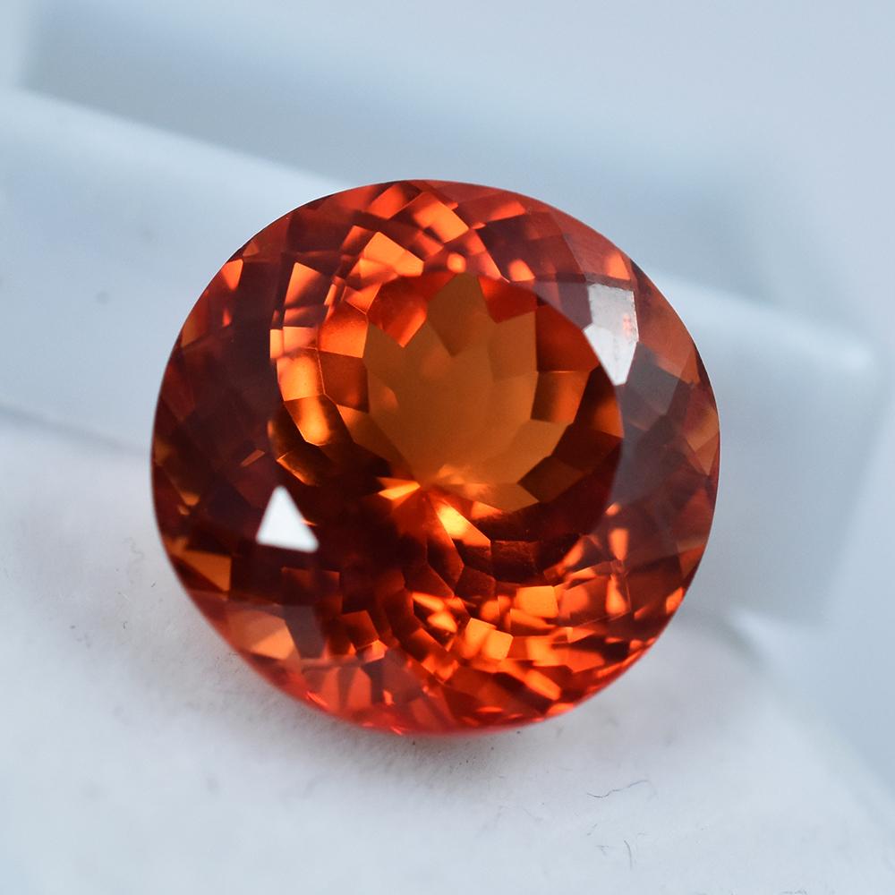 Natural Orange Sapphire Loose Gemstone Round Cut 17.65 ct September Birthstone for Gem Collections