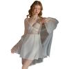 Women's Silky Satin Polka Dot Sheer Mesh Sleep Dress with Mesh Robe Lounge Set