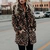 Роскошное женское шерстяное пальто средней длины с длинным рукавом и воротником-лацканами с леопардовым принтом