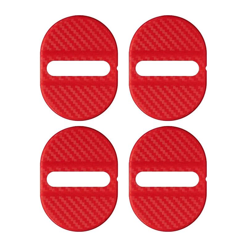 Universal 4pcs Red Carbon Fiber Style Car Door Lock Latch Protective Cover Trim Anti Rust Sticker Decor