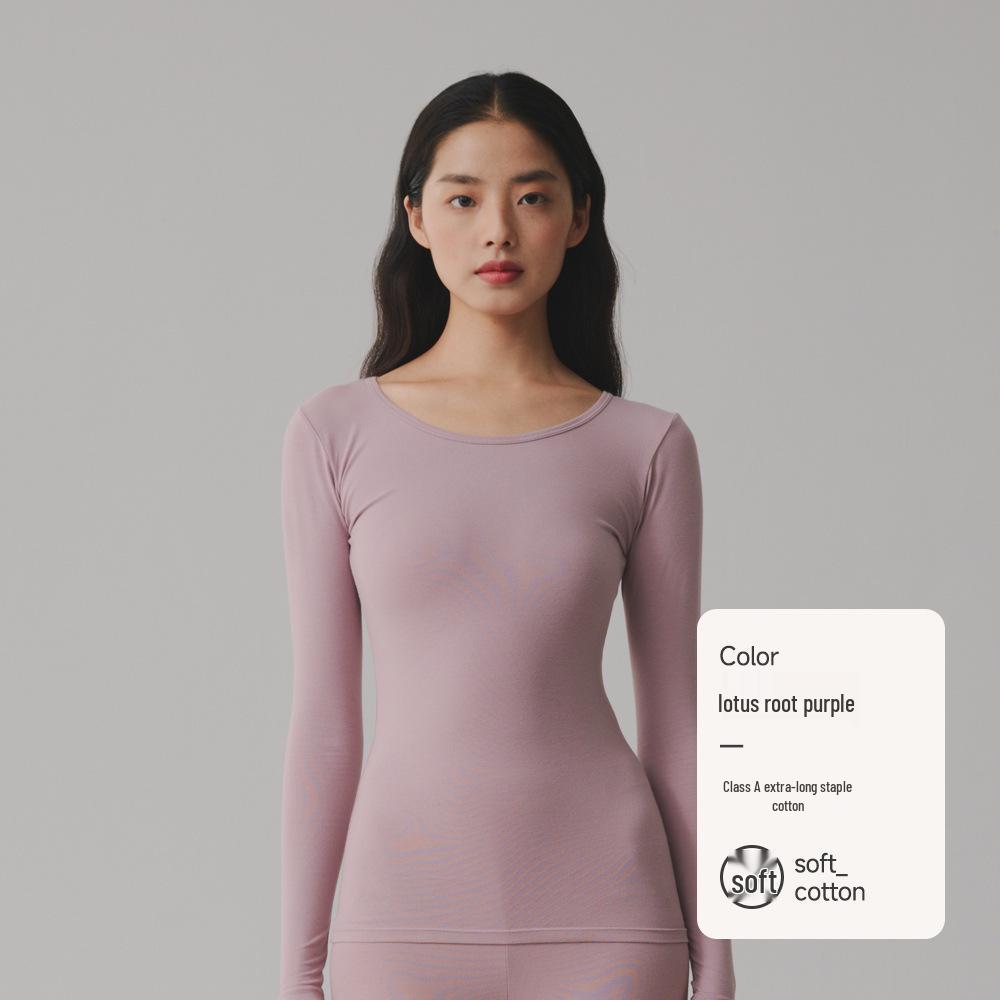 Женский однотонный топ из чистого хлопка с длинными рукавами