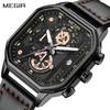 Men's Squre Business Work Analogue Quartz Chronograph Luminous Sport Wrist Watch with Leather Strap 8106G