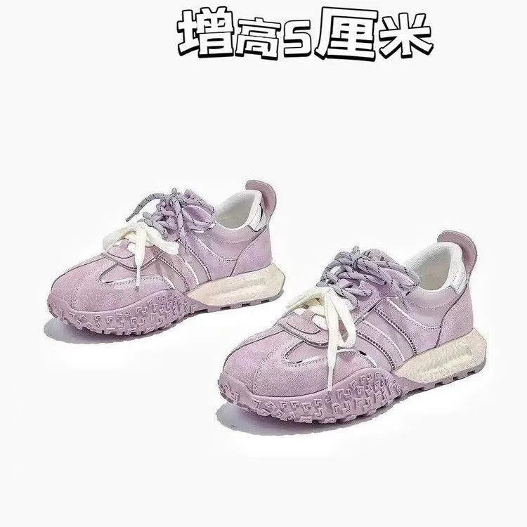 Толстая подошва с круглым носком, шнуровка, цвет соответствует моде, все удобно, нескользящие, дышащие, спортивные, повседневные женские туфли