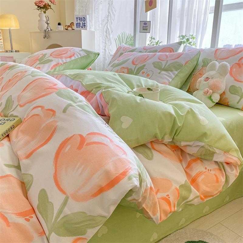 Комплект постельного белья из четырех предметов, пододеяльник из чистого хлопка с цветочным рисунком, простыня для спальни из трех предметов