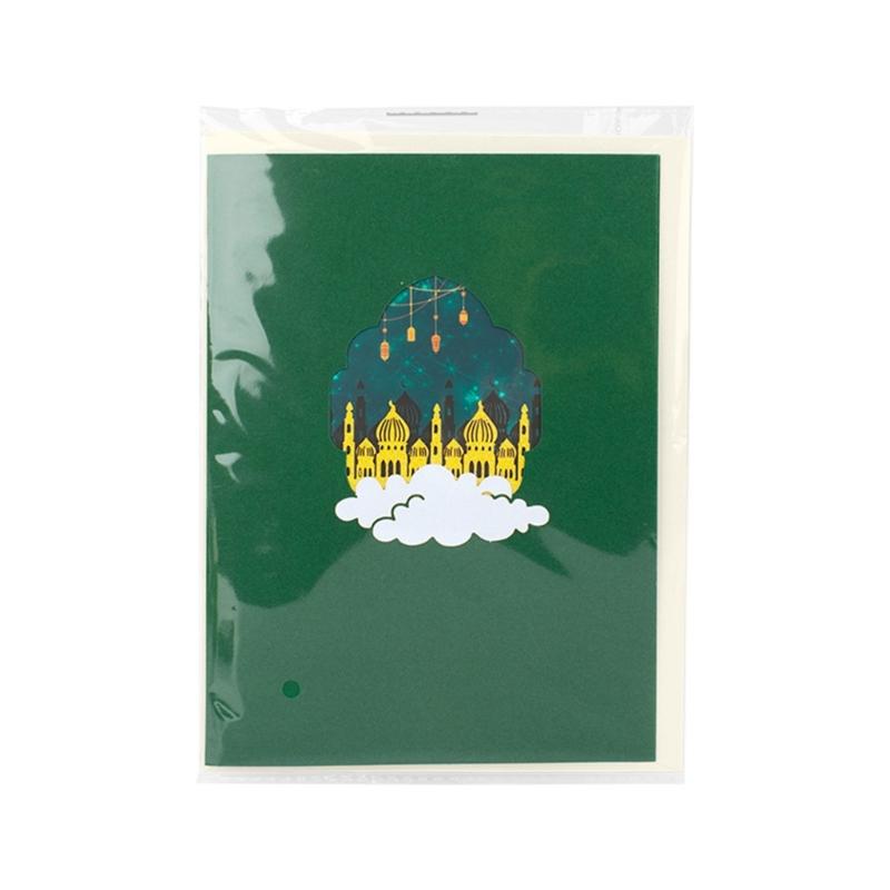 Festive 3D Eid Card Creative Popup Holiday Greeting Cards Built-in Blank Space with Envelope Small Card Party Supplies