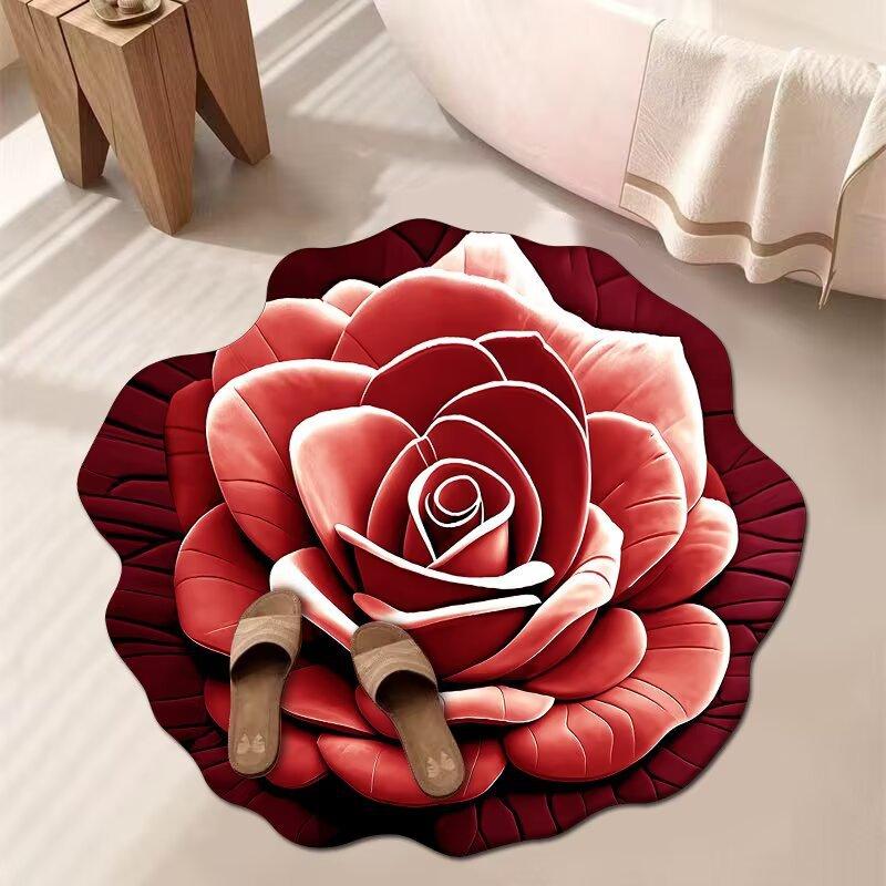 3D Цветочный Ковер Ванная Комната Впитывающий Бытовой Противоскользящий Грязеотталкивающий Легкий в Уходе Коврик для Ног