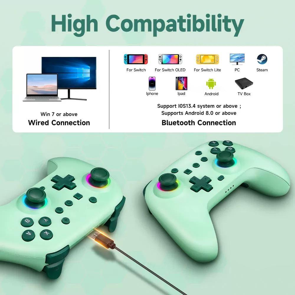 Беспроводной RGB BT Контроллер для Nintendo Switch2/OLED/Lite Геймпад для Android Телефона/ПК Джойстик/ТВ Приставки/Steam с Турбо Функцией