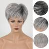 Короткие натуральные парики с челкой, мягкие волосы мамы для повседневного использования, короткие серые вьющиеся синтетические волосы с эффектом омбре, костюм для вечеринки, парик для женщин