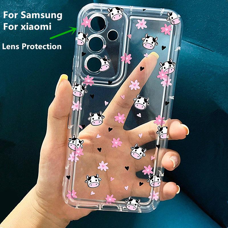 Ins Cute Cartoon Flowers Print Clear Case For Samsung A54 5g Case S24 Ultra A32 A52 A34 5g A53 A23 A55 S23 S22 S20 S21 FE Cover