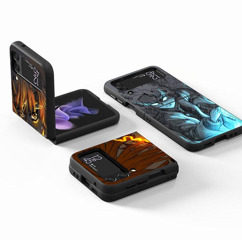 Anime Phone Case for Samsung Galaxy Z Flip 3 5G ZFlip3 ZFlip Z Flip 4 Zflip Flip3 Flip4 Demon Slayer Kamado Black Cases Shell