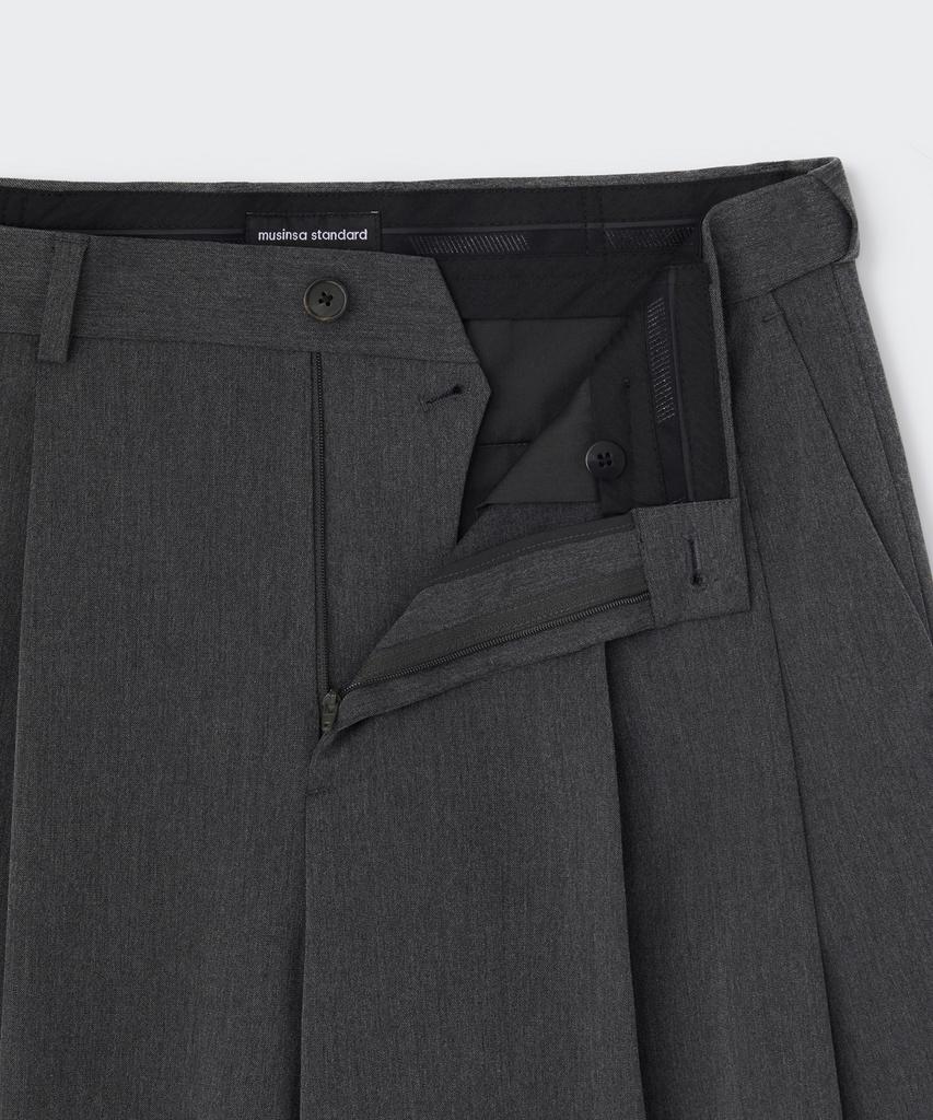 MUSINSA STANDARD Extra Wide Two-Tuck Hidden Elastic Waist Slacks [Medium Gray]