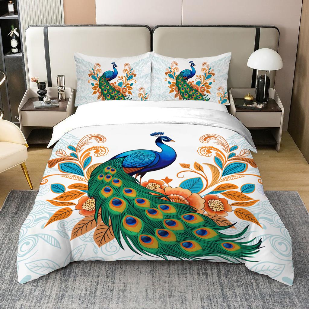 Simple peacock 3d printing thickened polished bed high-end quilt cover, dormitory three-piece bedding