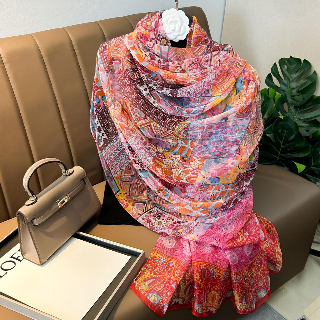 180*135cm Summer Silk Scarf Women Outdoor Shawl Bandanna Foulard Female Beach Fashion Luxury Oversized Shawl Head Hijab Wrap