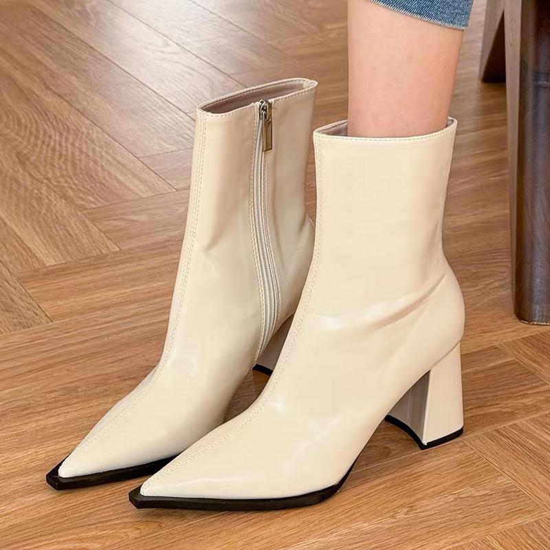 Pointed Toe Snow Ankle Boots for Women Sexy High Heels Shoes Leather Fad Winter Chelsea Boots 2024 Trend Goth Chaussures Femme