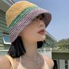 Color Matching Hat Women's Summer Breathable Sunshade Straw Woven Sunscreen Hat Travel Bucket Hat