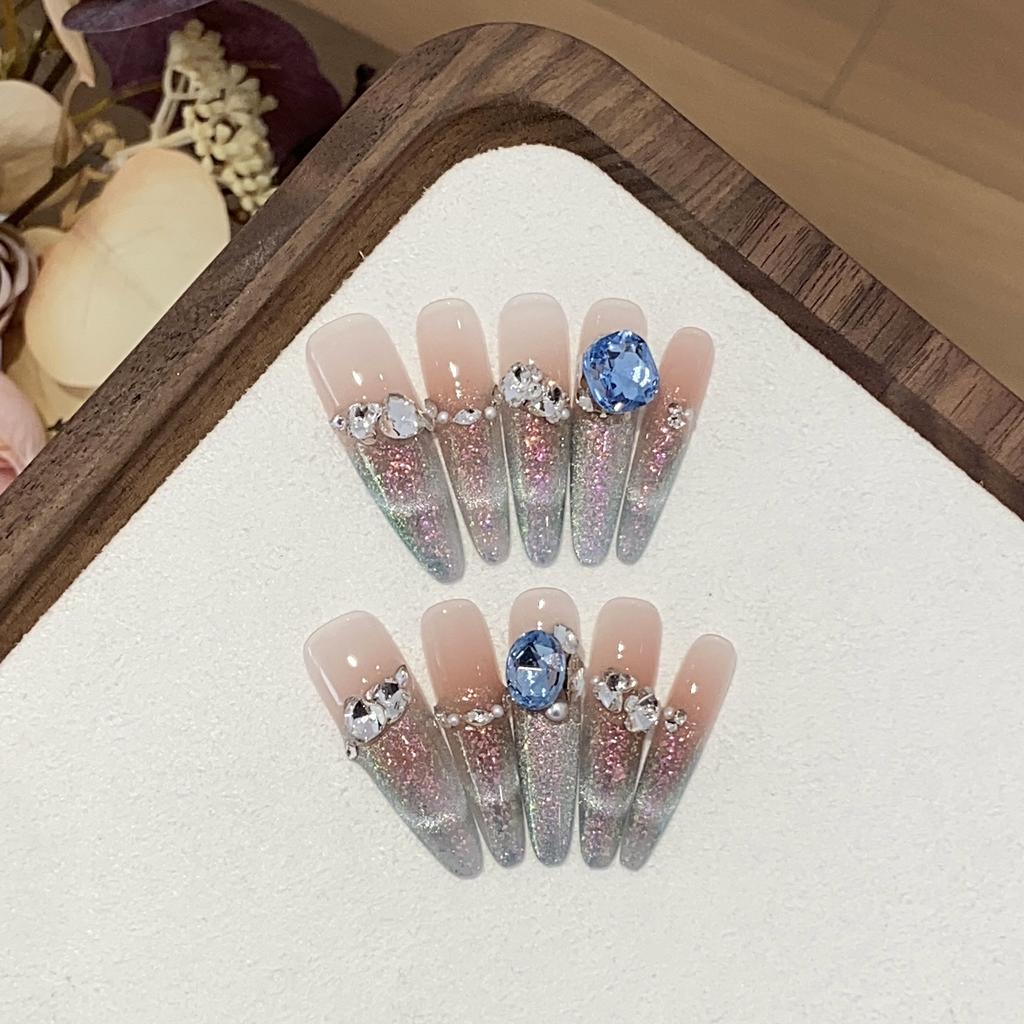 Ice-will Flash Gradient Swan Blue Diamond Pearl Small Broken Diamond French Cat Eye Jade Qinghuan Armor Piece