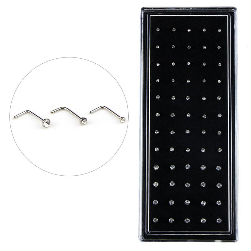 60 шт./набор Кольцо для носа из нержавеющей стали с кристаллами CZ L-образной формы, пирсинг тела