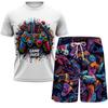 Летняя мужская футболка с коротким рукавом + шорты, комплект из 2 предметов, легкий быстросохнущий дышащий топ с принтом игрового автомата