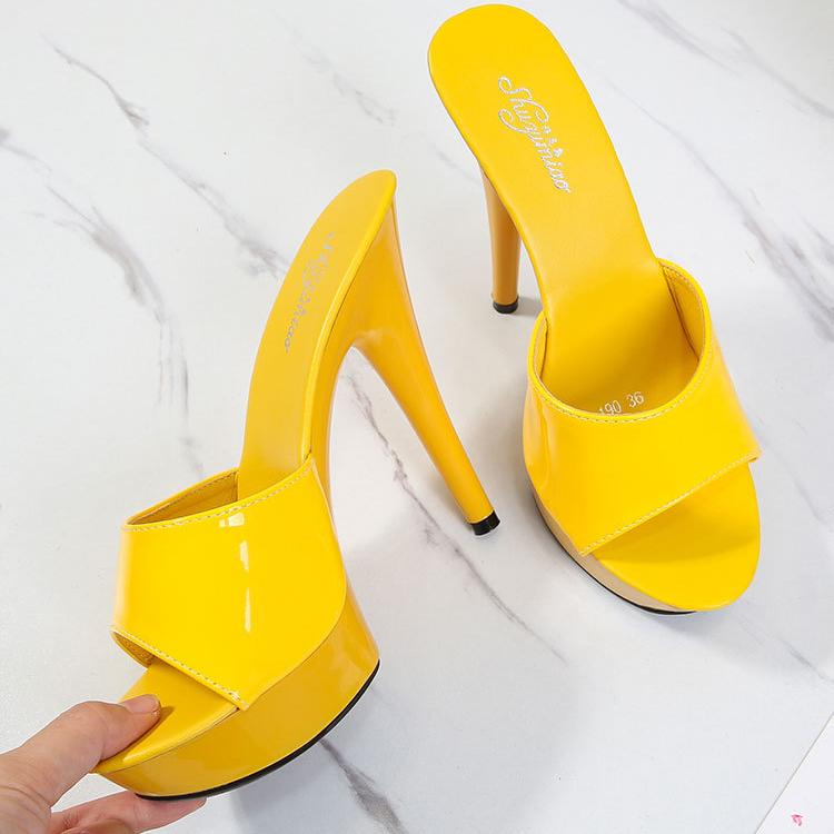 Slippers Women Summer 2024 New Black High Heels 13 CM  Color Club Sexy High Platform Thin  Party Girl Show Sandals  Size 34-43