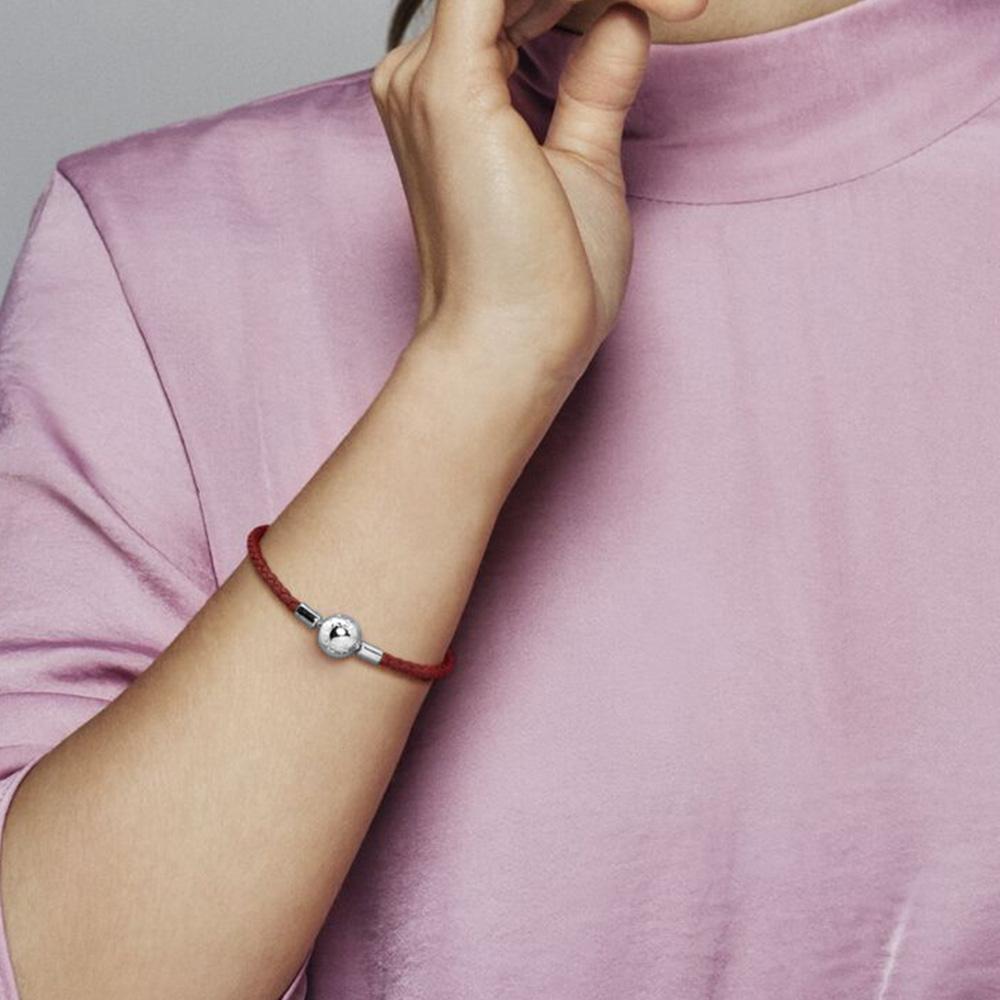 S925 Серебряный плетеный кожаный браслет с круглой пряжкой и одной петлей, подходит для женских подарков на день рождения, модные украшения