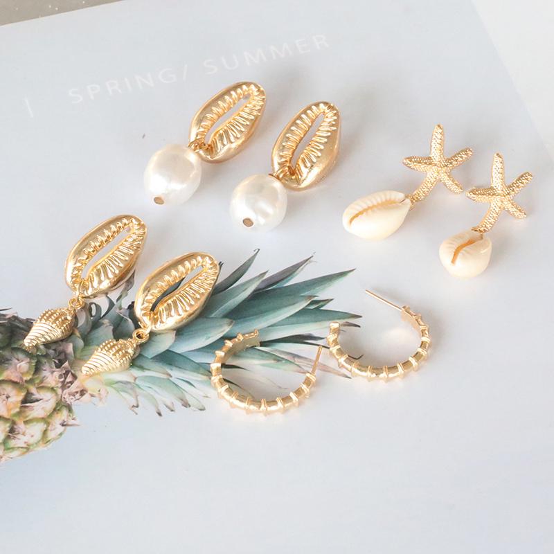 4 пары/компл. женские массивные серьги в виде ракушки в богемном стиле, висячие серьги
