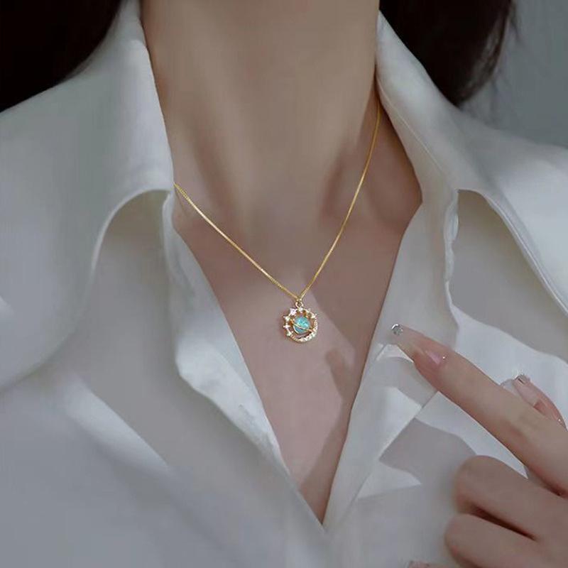 Золотого цвета винтажная фантазия планета космос астро шар Сатурн ожерелье для женщин глобус красочный кулон ювелирные изделия аксессуары