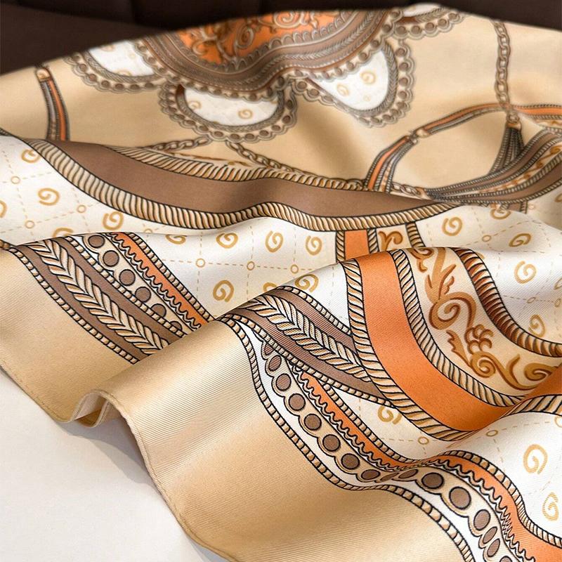 New Print Silk Satin Muslim Scarf Luxury 90cm Shawl Wrap Neckerchief Female Wraps Echarpe Bandana Hijab Head Scarve Gift