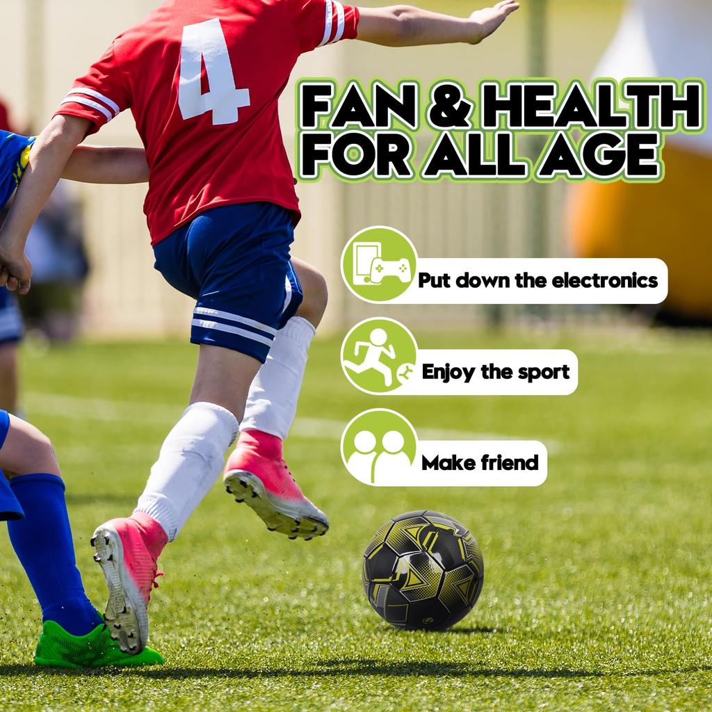 Fantecia Soccer Size Practice Soccer Ball with Certified High and Junior High Yellow and Black Ball, 5, Pump, (for Adults, Colleges, Schools,