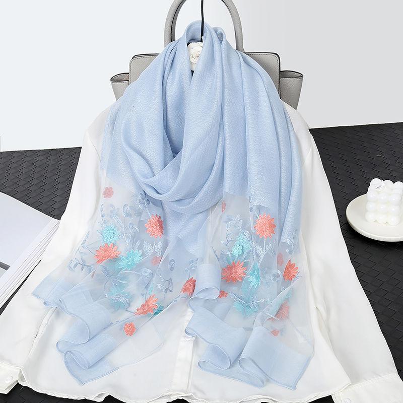 Элегантная шелковая шаль с цветочной вышивкой – дышащая, солнцезащитная и универсальная накидка для стильного тепла