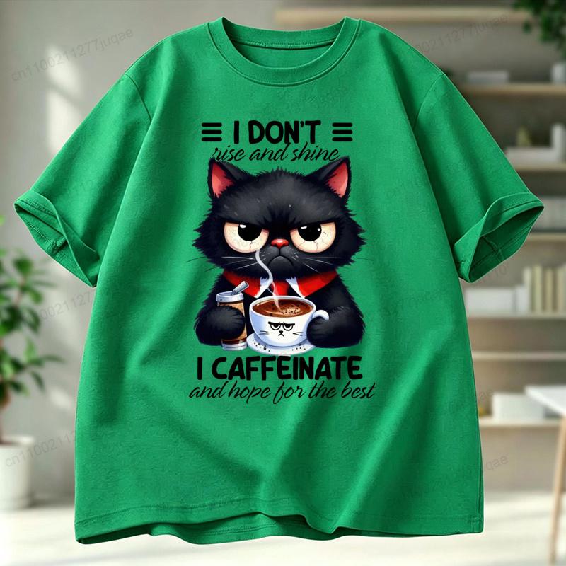 Funny Coffee Loving Cat Vintage Men's T-shirt Fun Quirky Style Humor Animal Graphic Unisex Trend Hip Hop Streetwear Tee Shirts