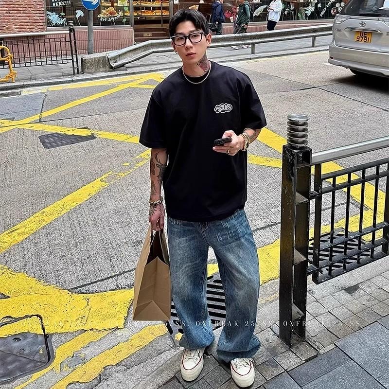 Футболка с коротким рукавом, летняя футболка для молодых мужчин и женщин, в модном уличном стиле, свободный топ с круглым вырезом и модным принтом, универсальная футболка