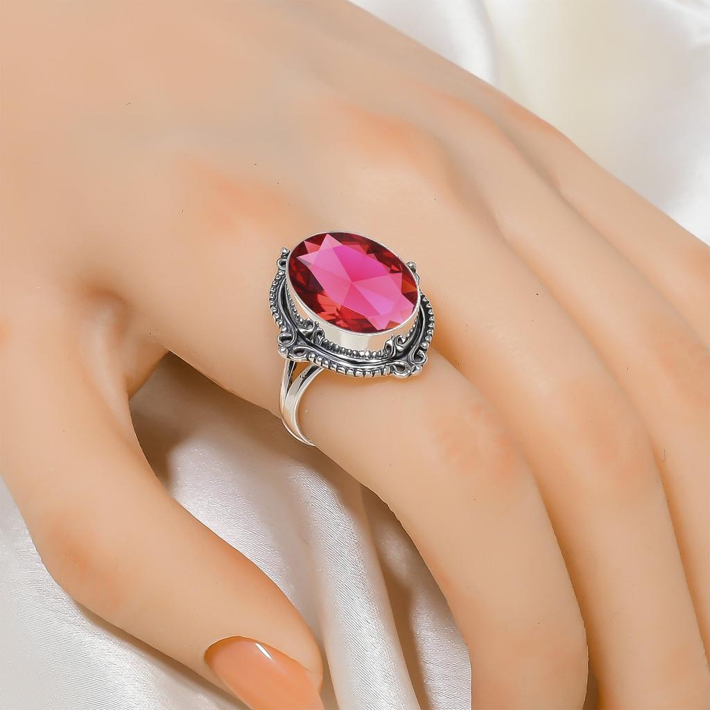Розовый рубеллитовый турмалин кольцо из стерлингового серебра 925 пробы V6400, Розовое кольцо, Овальное кольцо, Подарок на День святого Валентина, Подарок для нее, Подарок на день рождения, Ювелирные изделия ручной работы, Si