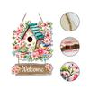 Spring Wreath Welcome Wooden Door Sign With Floral Design And Birdhouse - Farmhouse Home Decor And Rustic Wooden Hanging Plaque