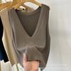 С глубоким V-образным вырезом Сладкий вязаный жилет Однотонный Осенний Новый Женский Вязаный