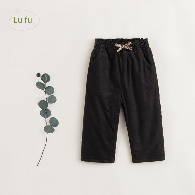 Mark Jenny [French Elegance] Girls' Corduroy Quilted Straight-Leg Pants with Lace Waistband Winter Casual Pants 231997