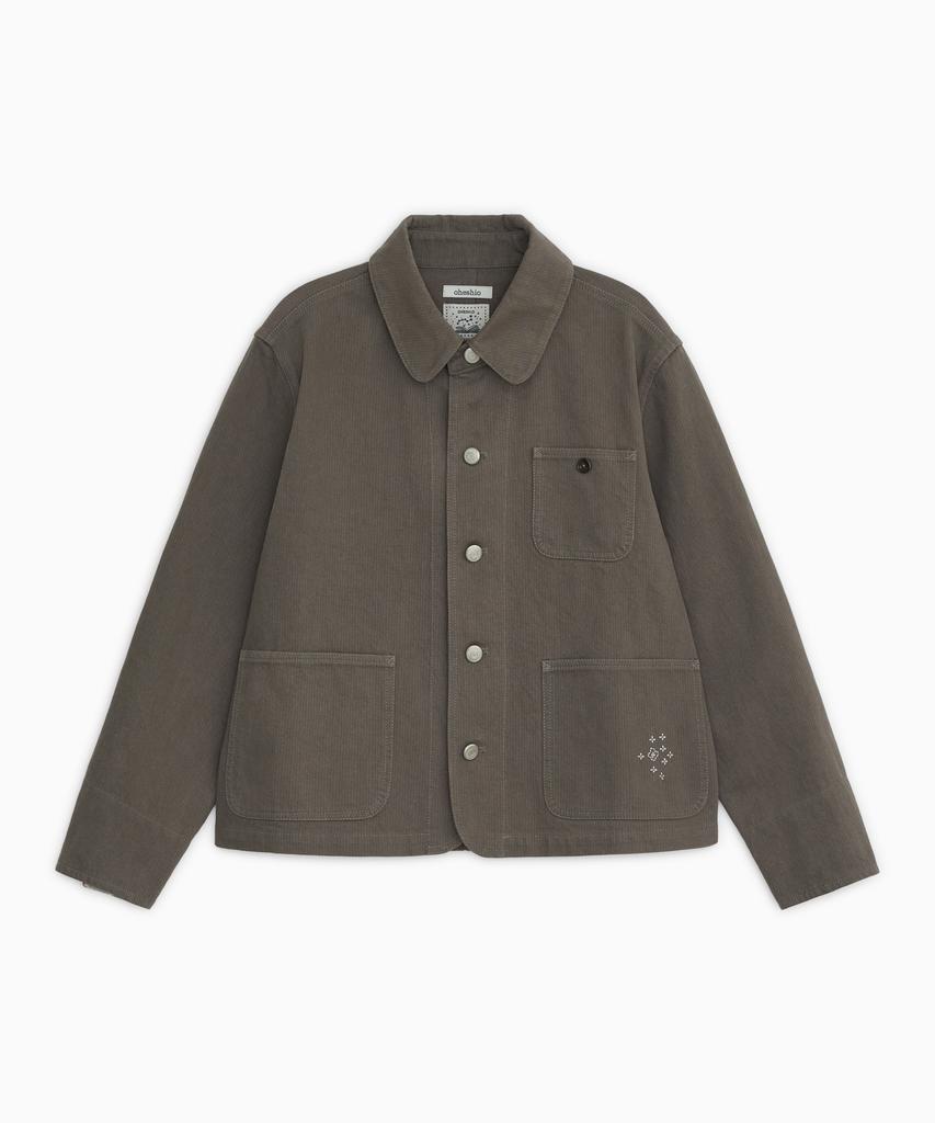 OHESHIO Round Collar Cotton Jacket, Brown Khaki