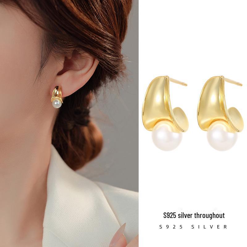 Серьги Banyan Tree S925 Silver Geometric Shell Crescent с жемчугом для женщин