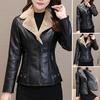 Warm Winter Jacket Stylish Fall Winter Women's Plush Faux Leather Jacket with Zipper Pockets Warm Slim Fit Cardigan Coat