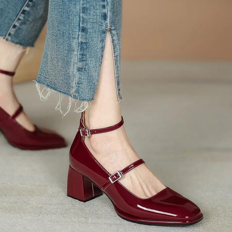 Женские туфли-лодочки Fashion Mary Patent Leather Jane Ladies Low Heel Shallow Round Toe Solid Party Shoes Zapatos Mujer Primavera Verano