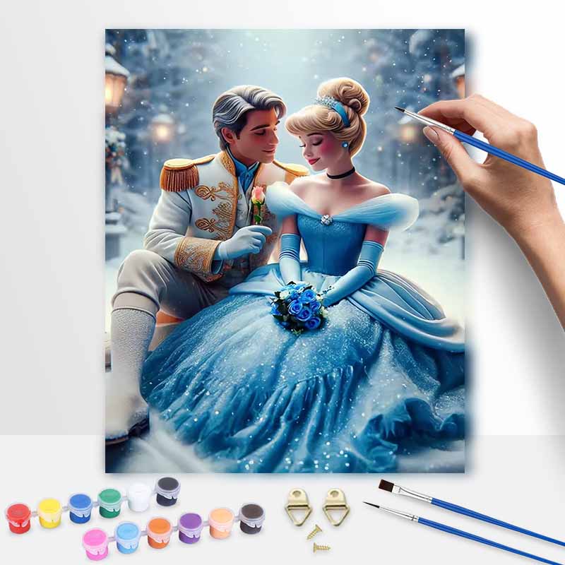 Disney Cinderella Prince Oil Art Painting Kit Home Wall Decor Handmade Gift Romantic Snow Scene Couple Portrait Modern Art Decor