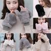Women Girls Windproof Soft Stretch Thicken Warm Flip Type Gloves Plush Mittens Faux Fur Gloves