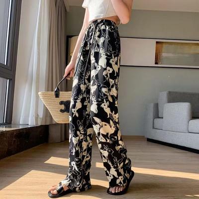 Новые китайские широкие брюки для женщин на лето, тонкие, с высокой талией, с принтом «бабочка» и прямыми штанинами, повседневные солнцезащитные брюки из ледяного шелка