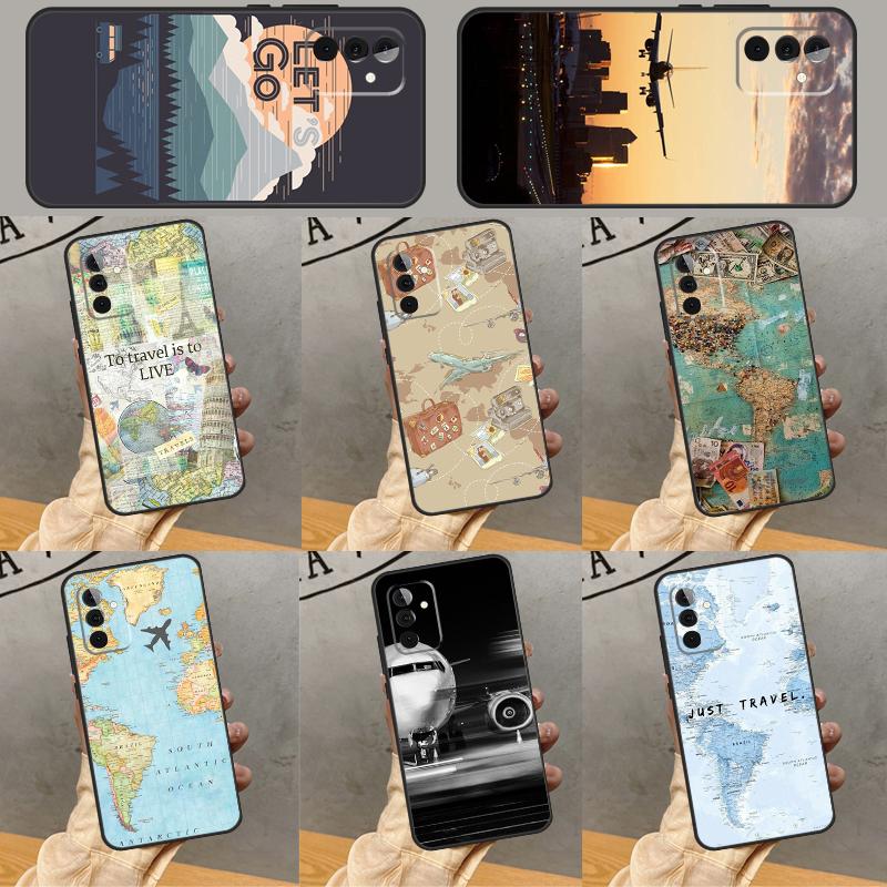 Дорожный чехол-карта мира для Samsung Galaxy A15 A35 A55 A53 A33 A13 A36 A56 A26 A16 A22 A32 A52 A54 A34 A05 A06