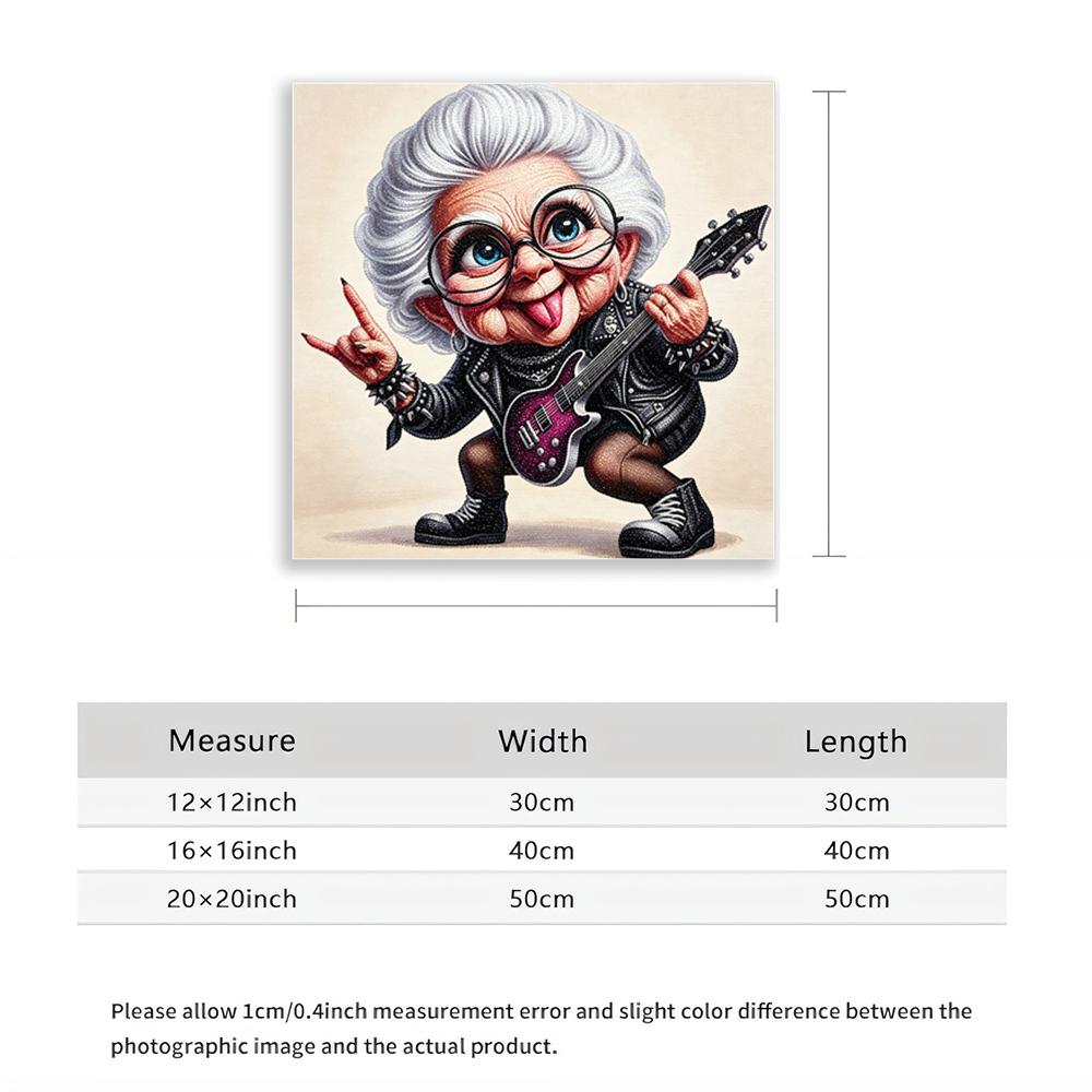 5D Diamond Painting Rocker Grandma Playing Guitar Diamond Art DIY Craft Home Wall Decor Full Drill Creative Gift Kits