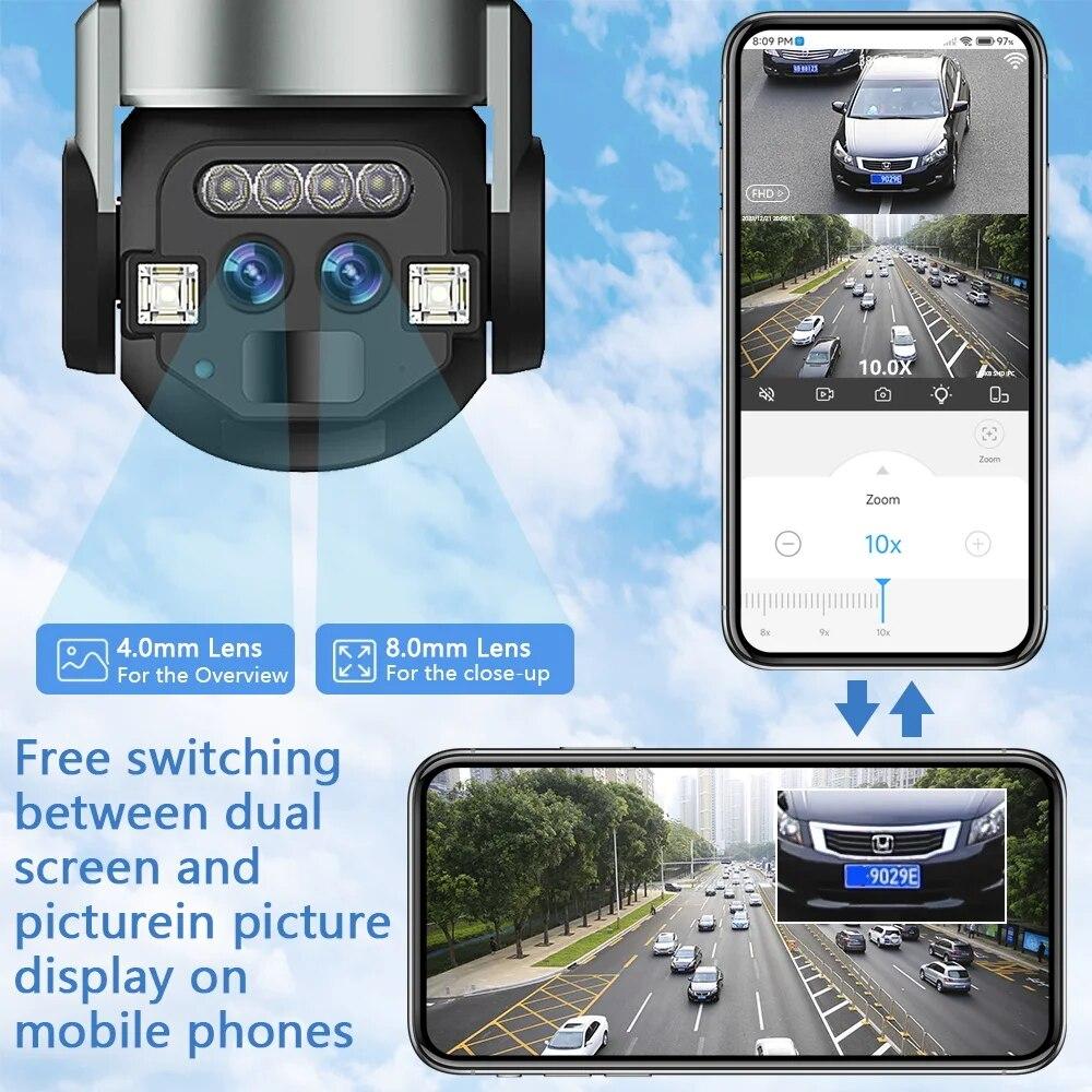 LS VISION EU Outdoor AI интеллектуальная WiFi камера с двумя объективами 10x Zoom 6MP цветная камера ночного видения высокой четкости IP66 водонепроницаемая