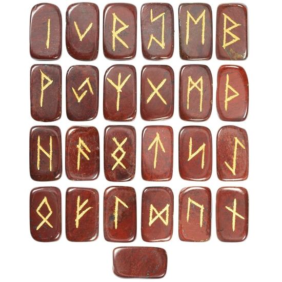 Crocon Mothers Day Gift Red Jasper Rectangle Shape Gemstone Runes with Elder Futhark Alphabet Engraved 25 Pcs Rune Set | Size : 20-25mm