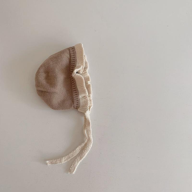 Autumn and winter baby lace wool hat girl baby toddler sweet bucket hat princess ear protector knitted hat