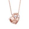 White Clover Pochacco Sanrio Characters Dancing Stone Necklace Pendant, Open Heart, Pink Gold, Silver 925, Cubic Zirconia, SAPOC-N005PG