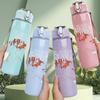 1PC Faint Red Floral Grunge Print 750ml Colorful Plastic Sports Water Bottle Leakproof Pop Up Lid with Straw for Outdoor Work Home Use